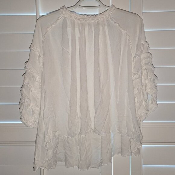 POL  3/4 Ruffled Bell Flare Sleeved Solid Flowy Solid Ivory Cropped Wide Shirt L - Picture 1 of 4